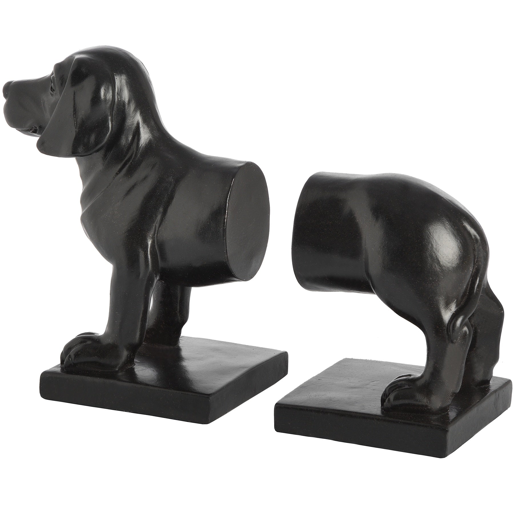 Black bookends in shape of dog