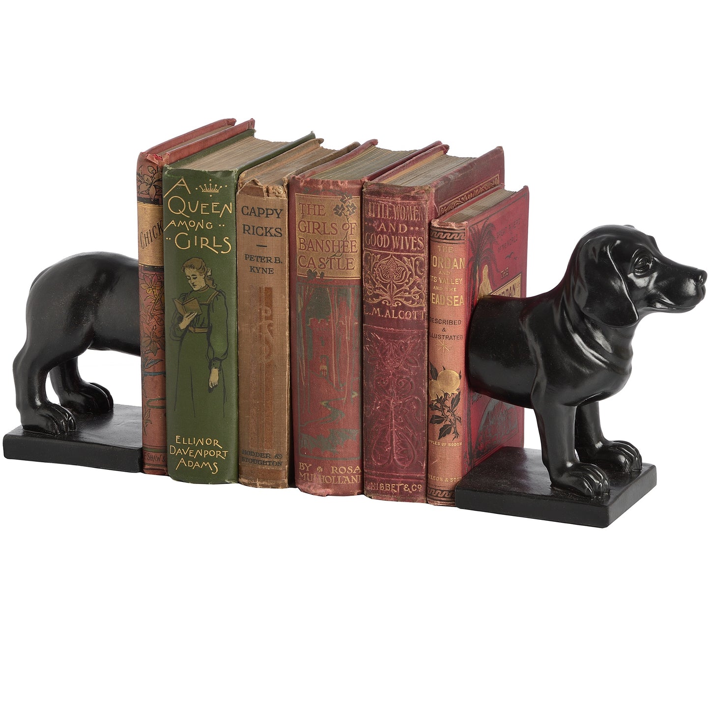 Black bookends in shape of dog