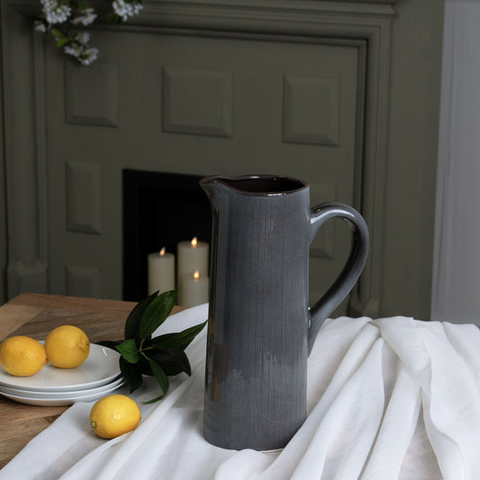 Grey ribbed ceramic jug