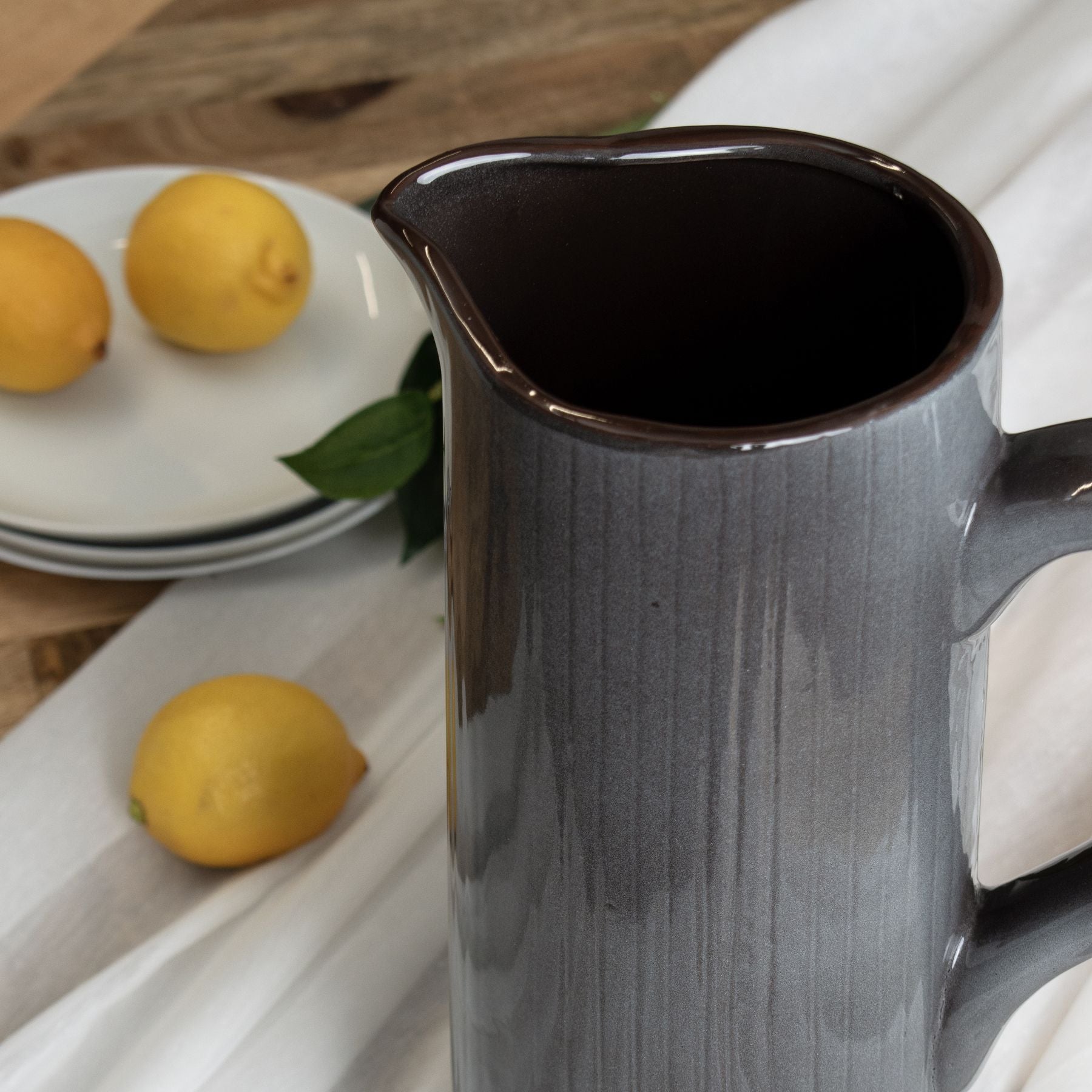 Grey ribbed ceramic jug