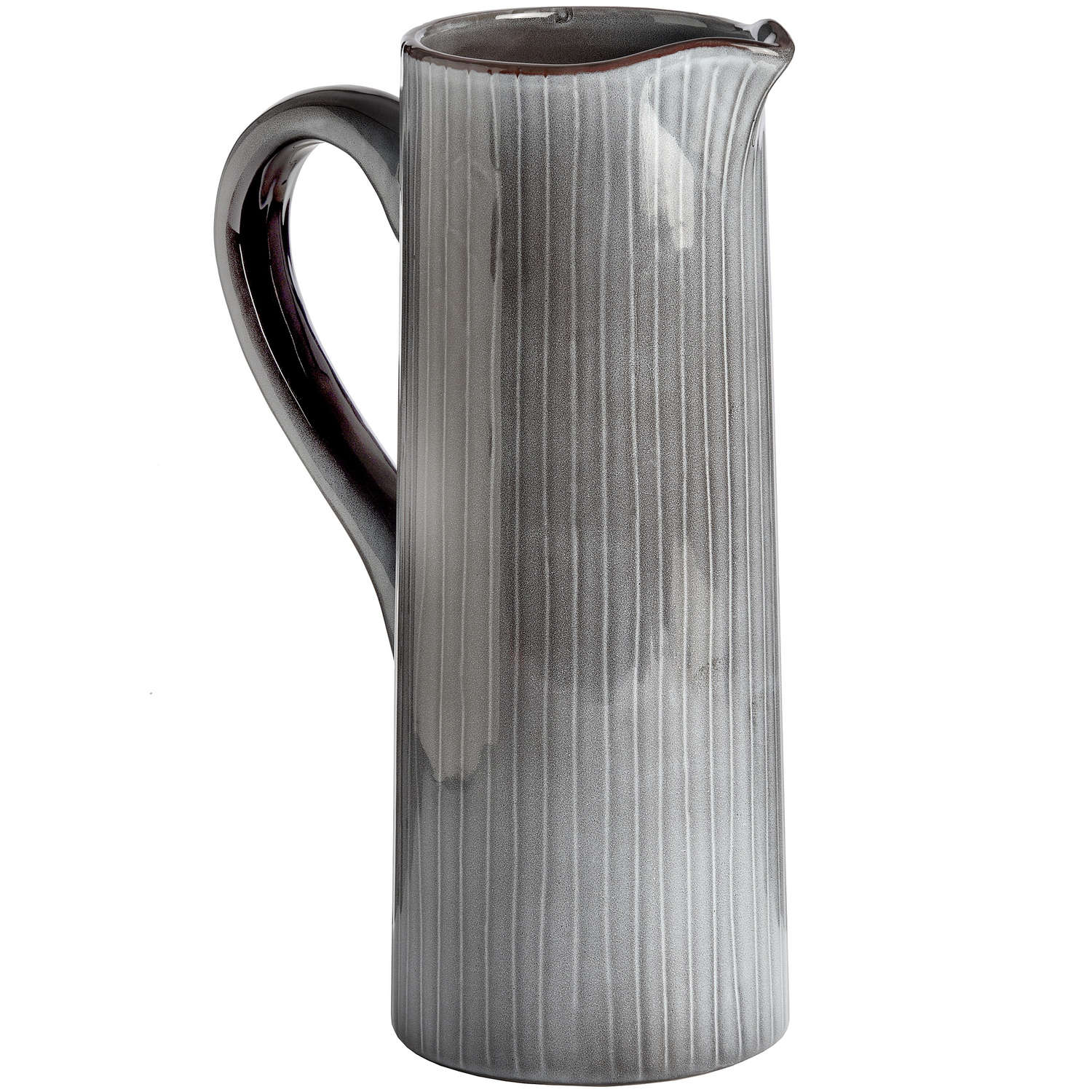 Grey ribbed ceramic jug