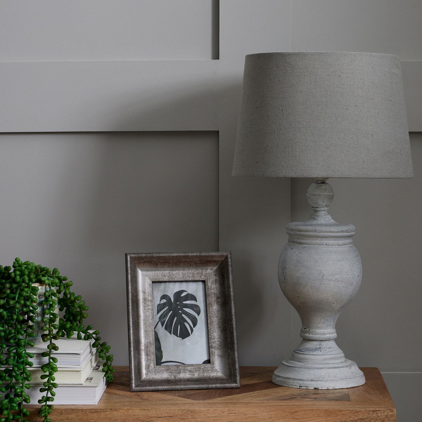 Grey table lamp with grey shade