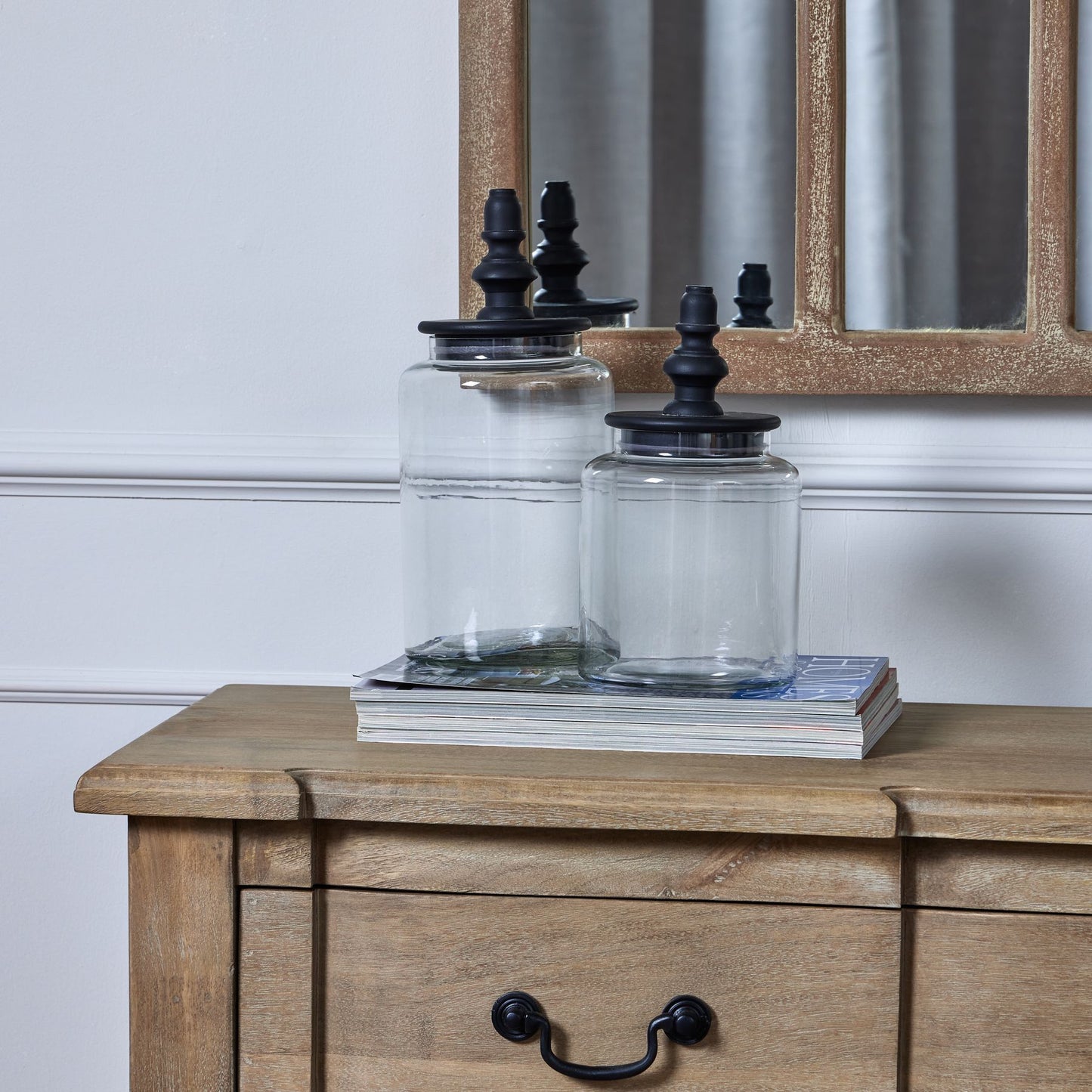 Black Finial Tall Glass Canister