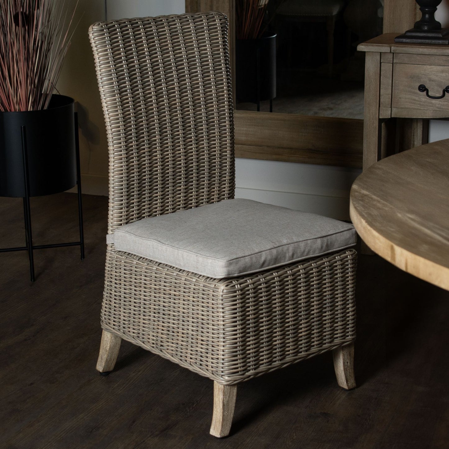 Wicker style outdoor dining chair with cushion 