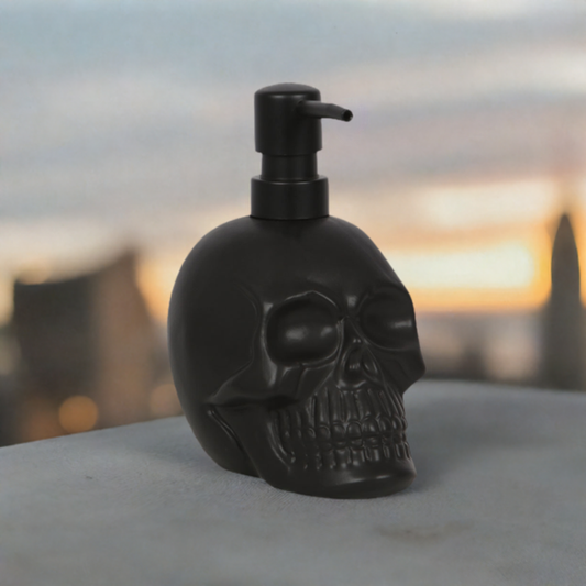 Black skull shaped soap dispenser