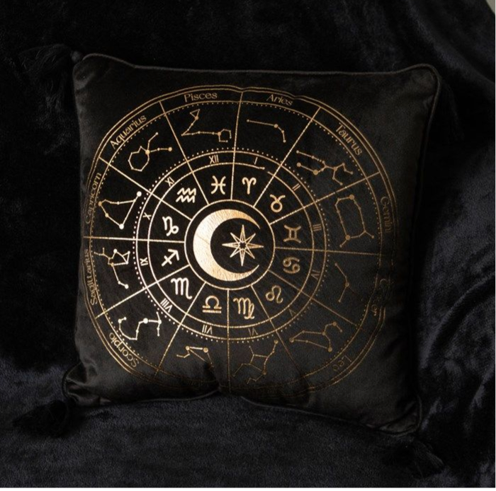 35cm Square Black Astrology Wheel Cushion