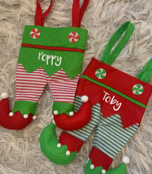 Green and red Elf stocking 