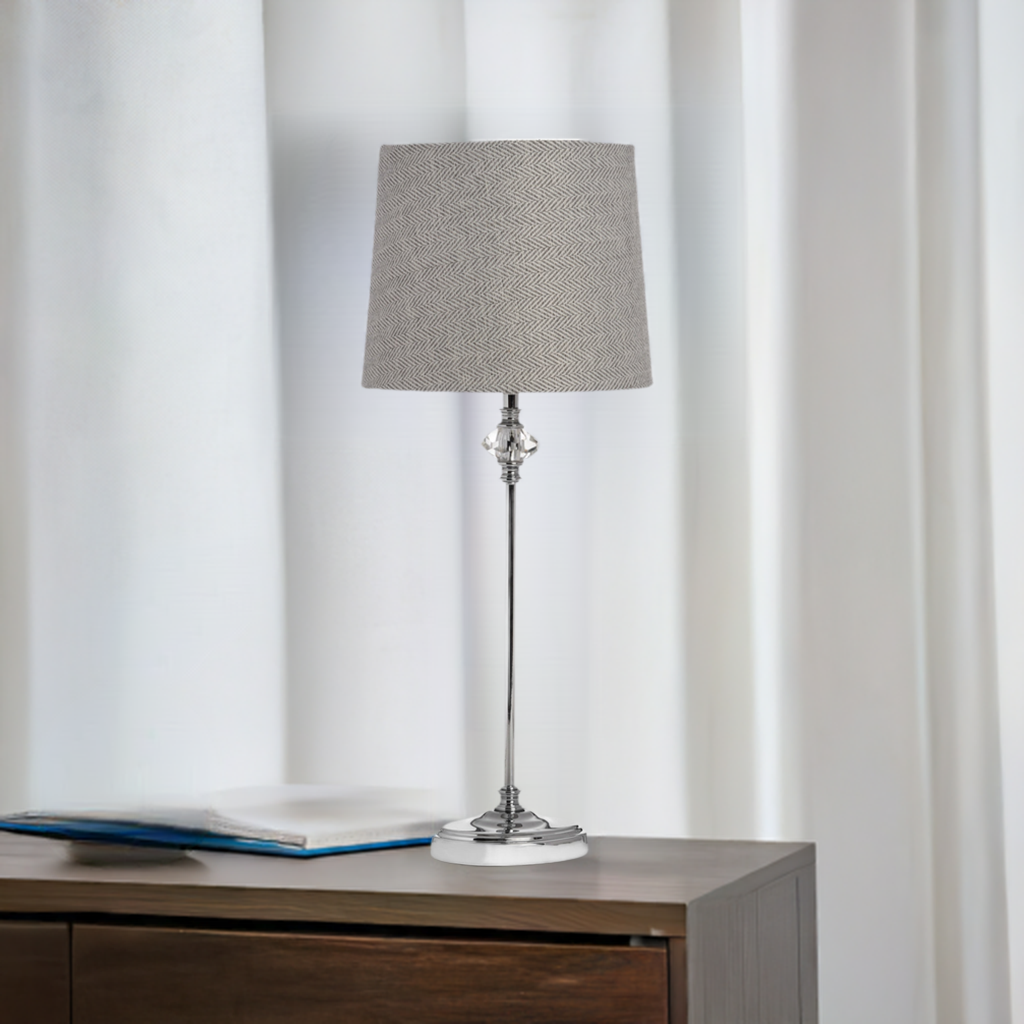 Chrome table lamp with grey shade