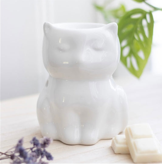 Shiny White Cat Oil Burner