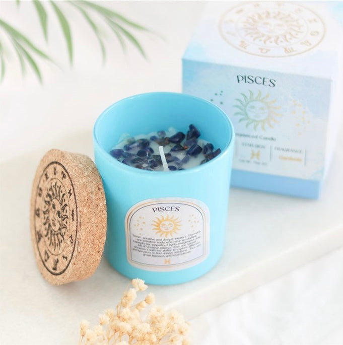 Pisces Gardenia Gemstone Zodiac Candle