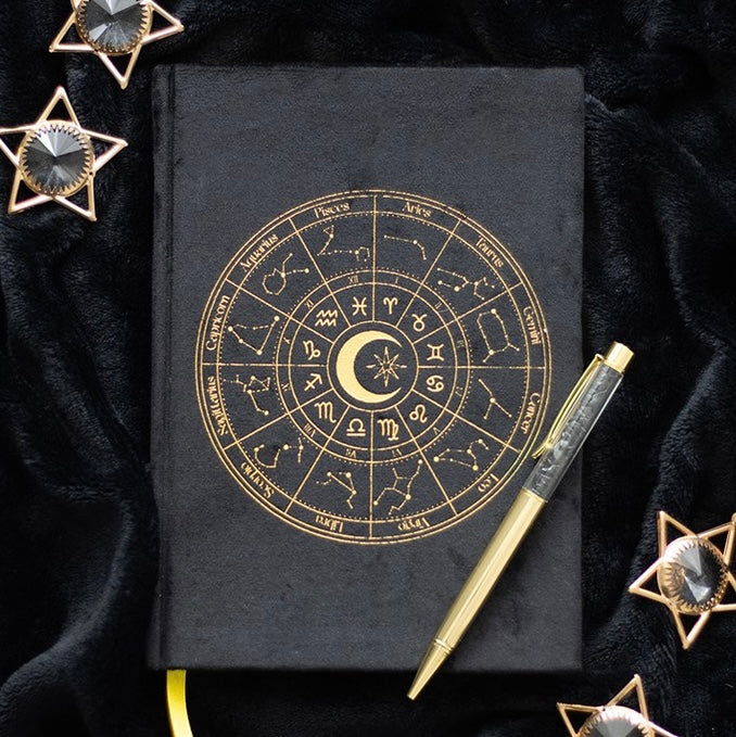 Astrology Wheel Journal with Black Obsidian Pen