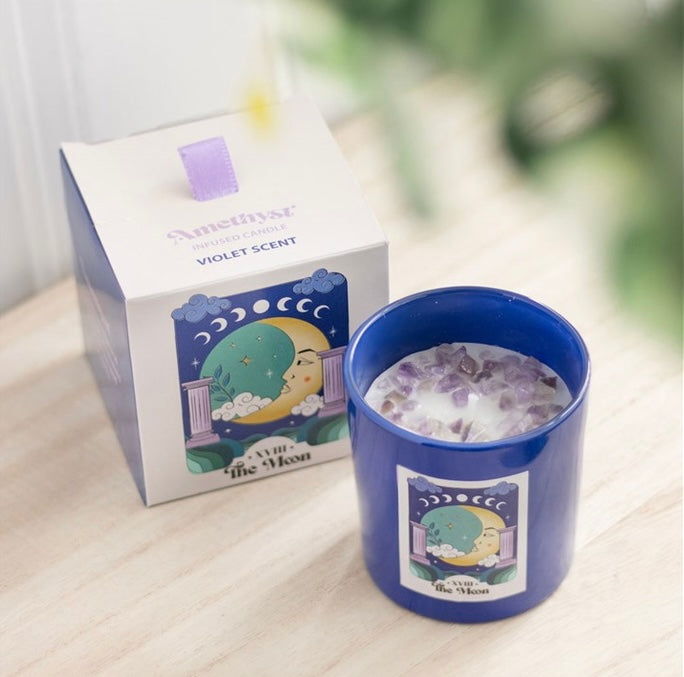 The Moon Amethyst Crystal Chip Candle