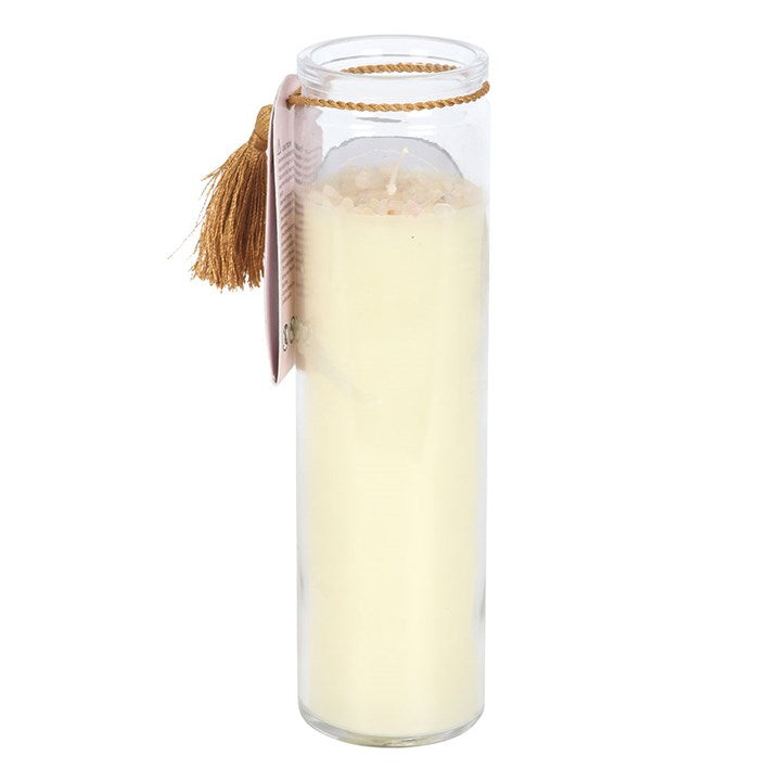 Aphrodite Goddess Tube Candle with Rose Quartz Crystals