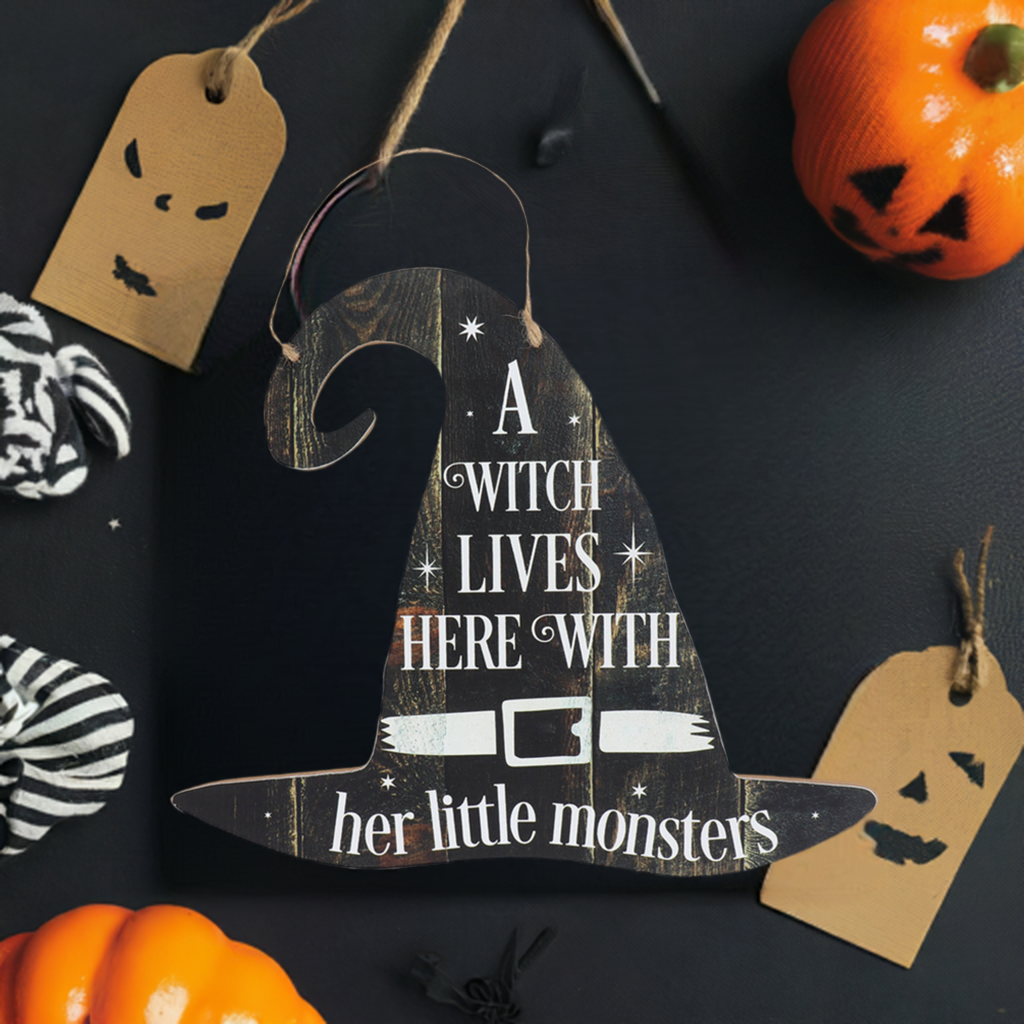 A Witch Lives Here Hanging MDF Sign