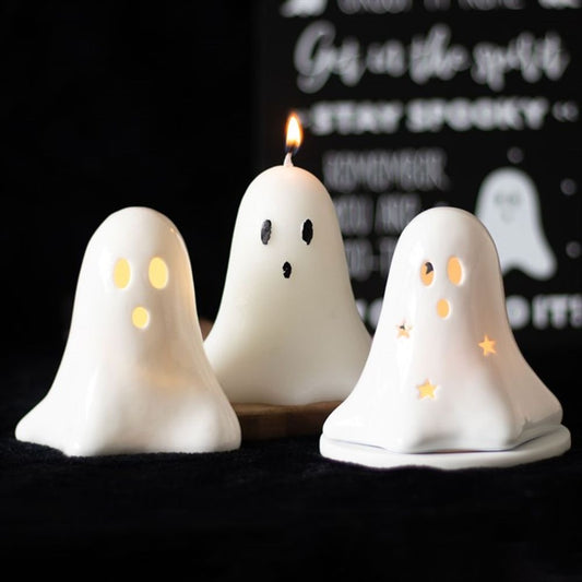 Ceramic Ghost Tealight and Incense Cone Holder