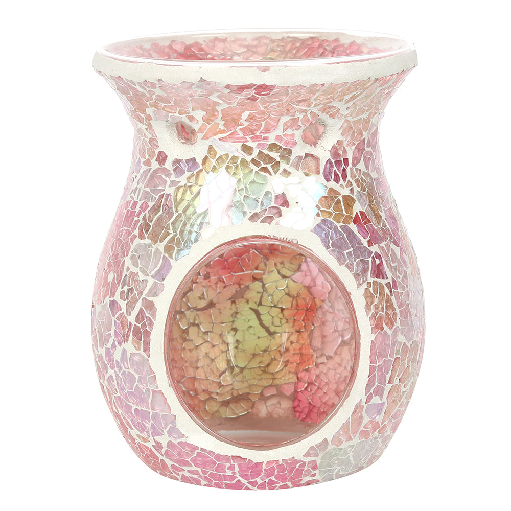 Large Pink Iridescent Crackle Oil Burner