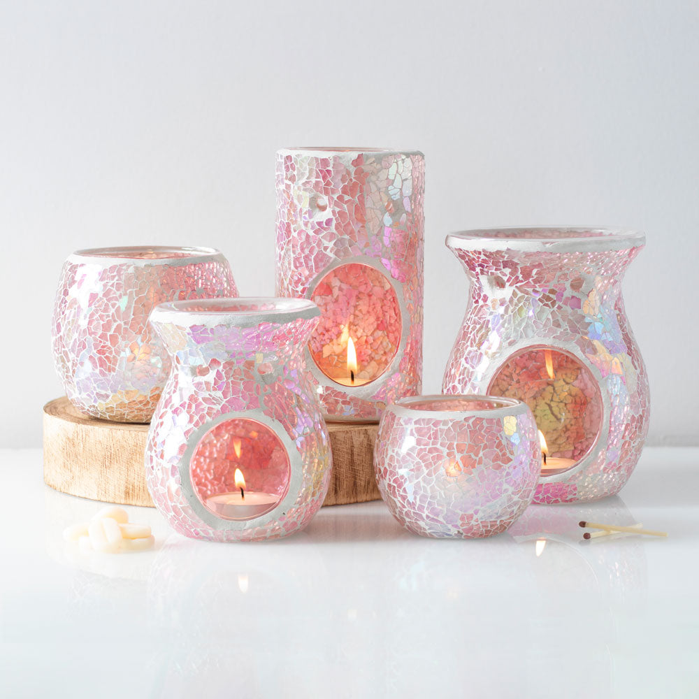 Large Pink Iridescent Crackle Oil Burner