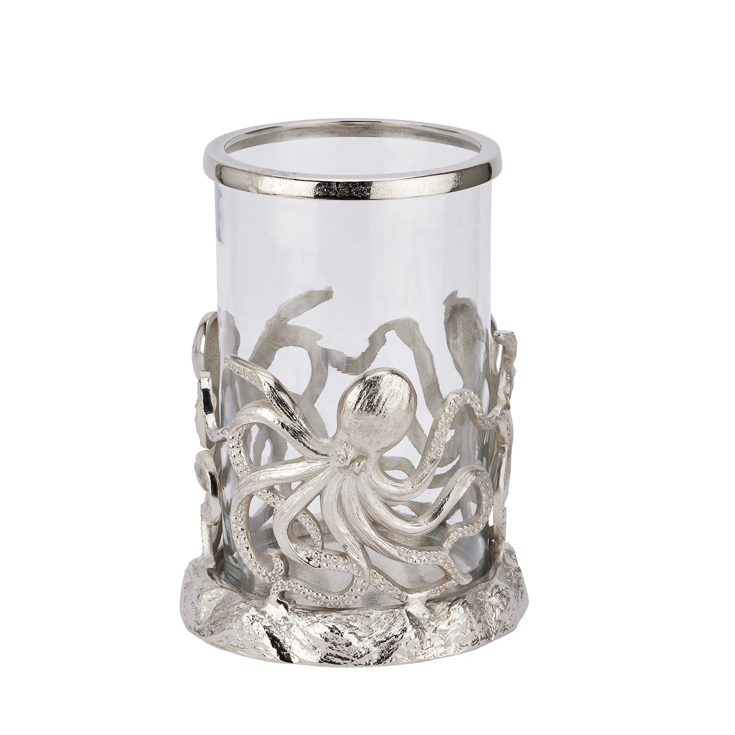 Silver Octopus Hurricane Candle Holder