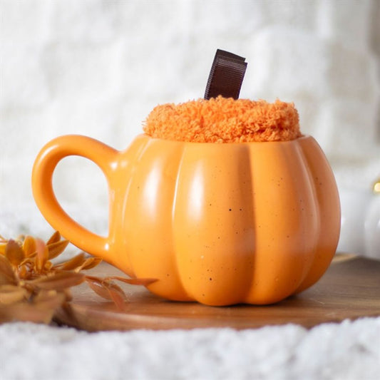 Orange Pumpkin Mug and Fluffy Socks