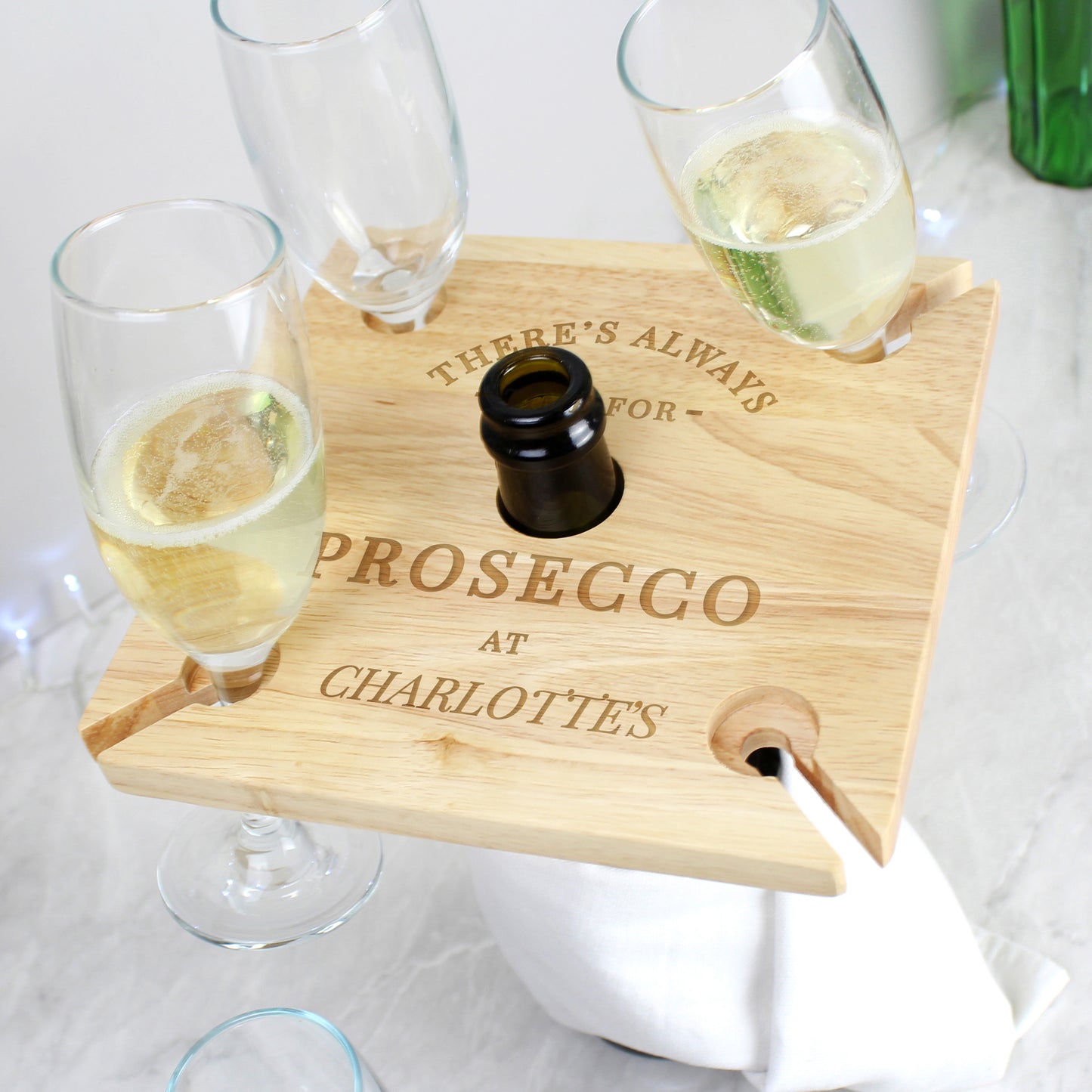 Personalised Prosecco Four Prosecco Glass Flute & Bottle Holder