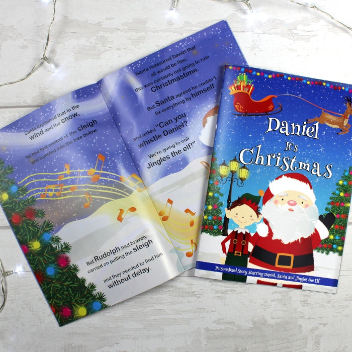 Personalised Boys "It's Christmas" Story Book, Featuring Santa and his Elf Jingles