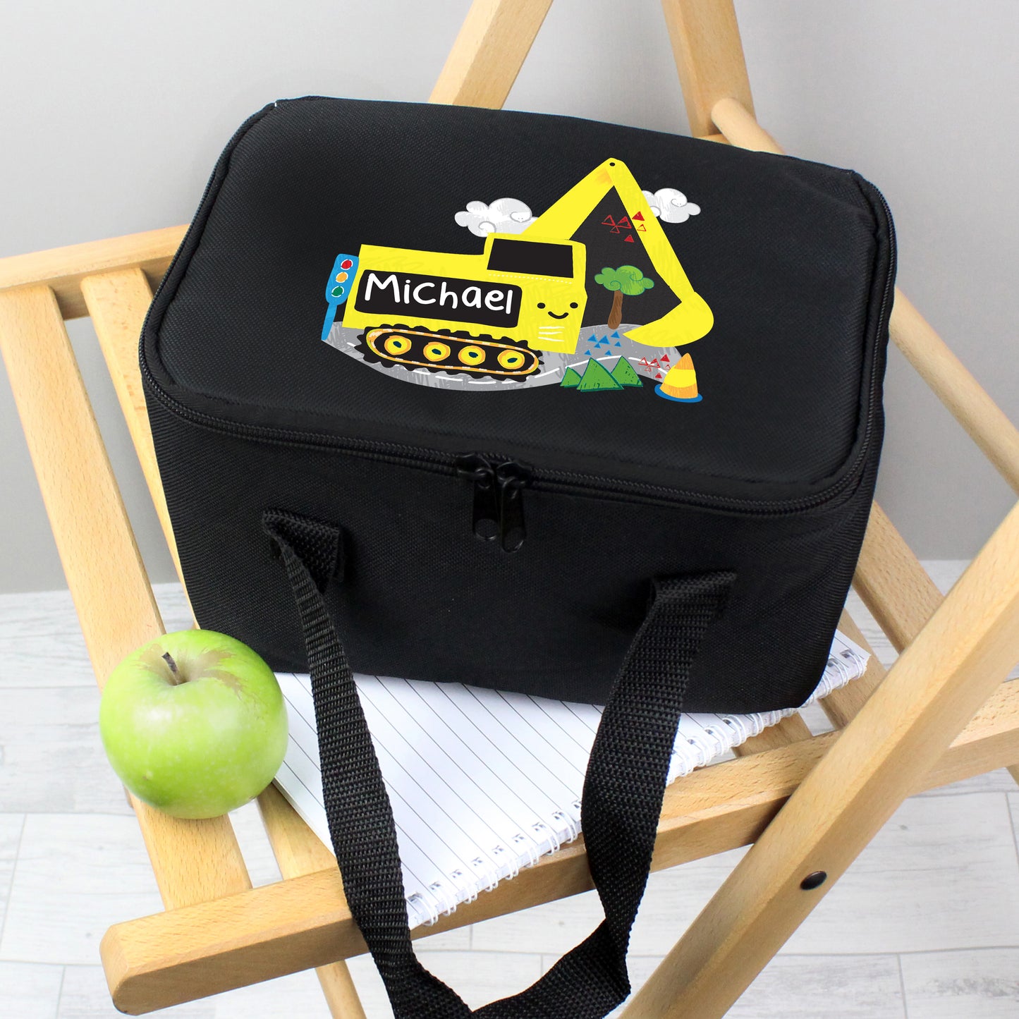 Personalised Digger Black Lunch Bag