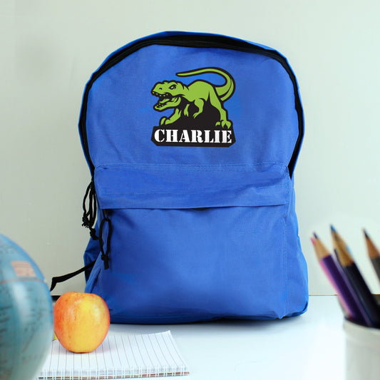 Personalised Dinosaur Blue Backpack