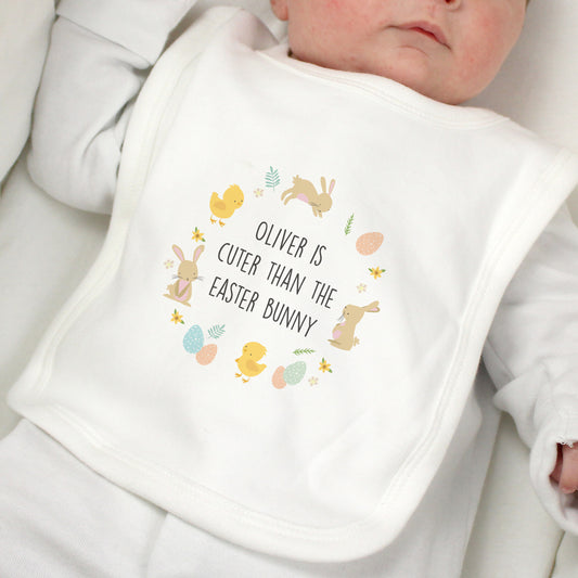 Baby bib with Easter theme design and personalised text print 