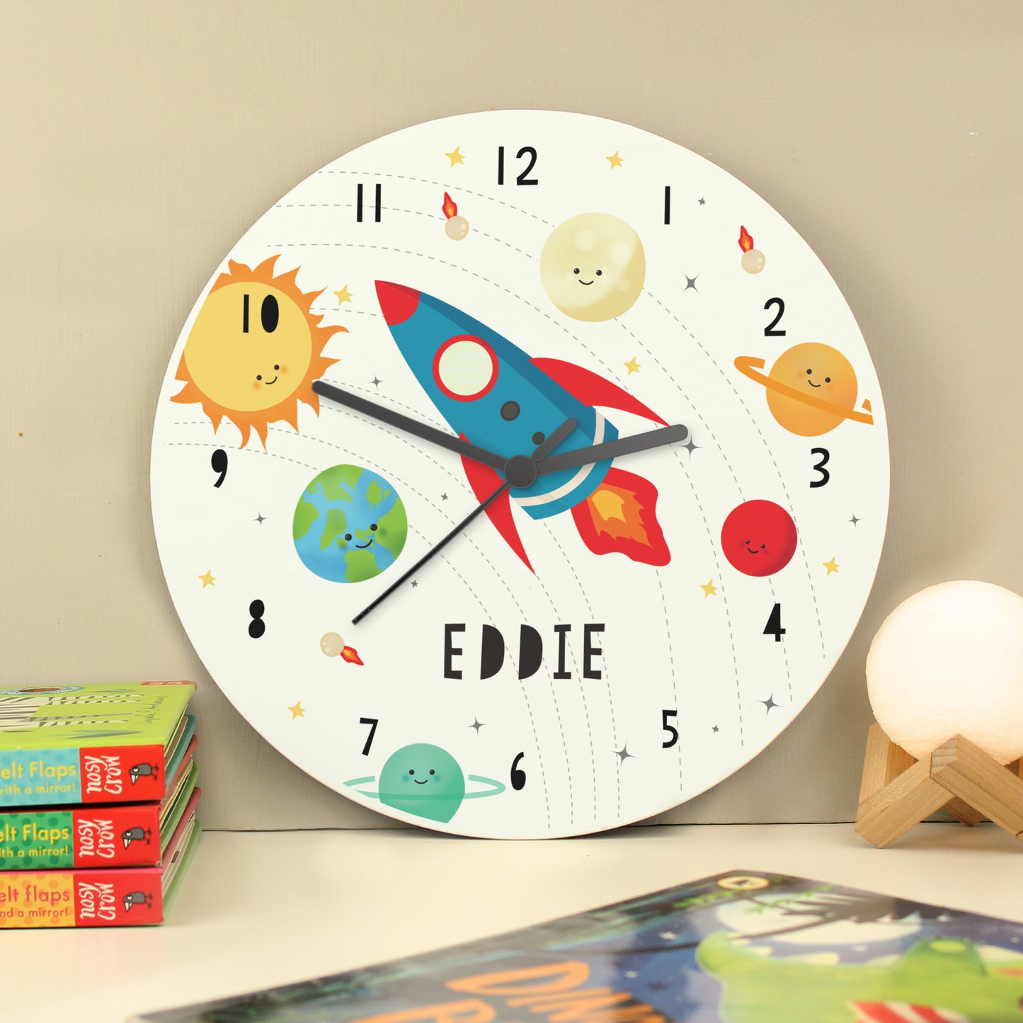 Clock with name and space rocket