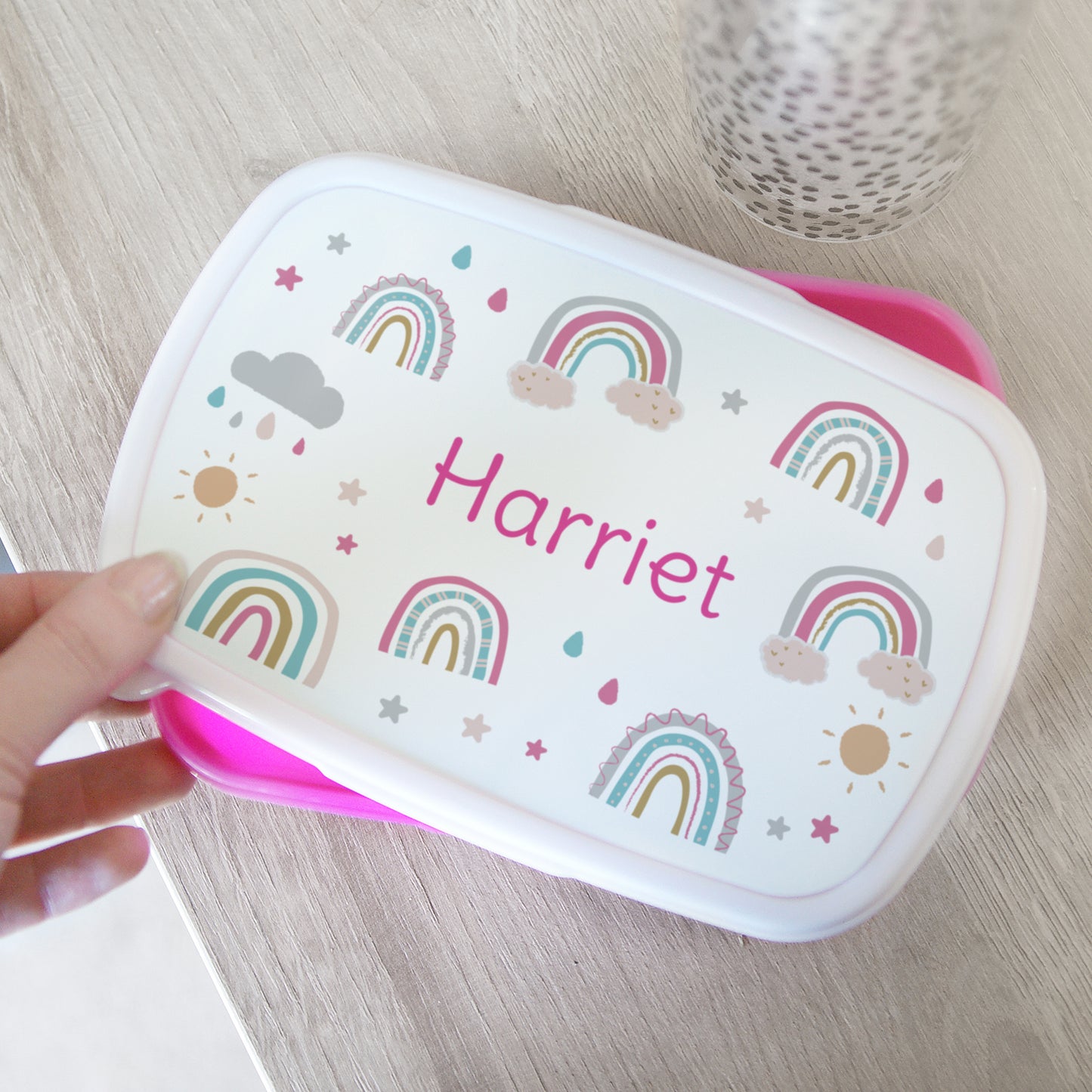 Personalised Rainbow Name Only Pink Lunch Box