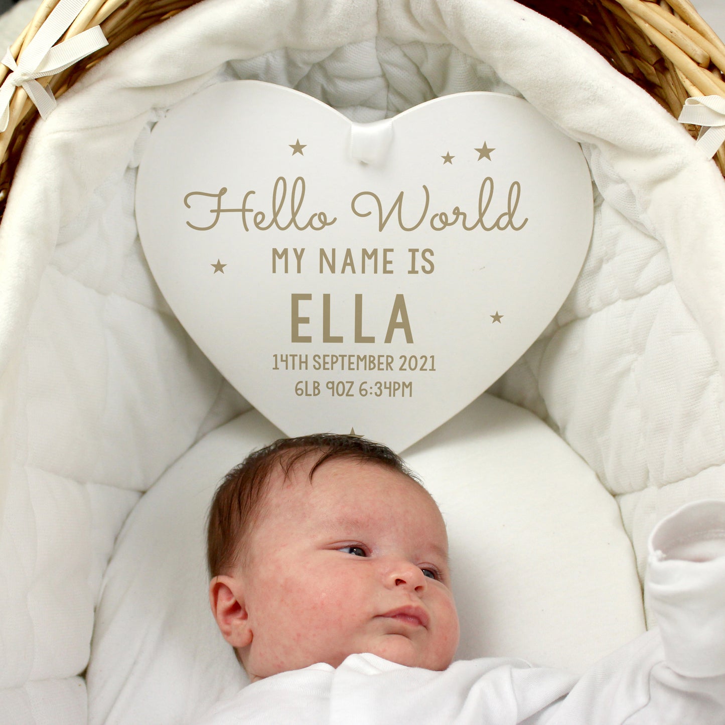 Personalised Hello World Large Wooden Heart Decoration