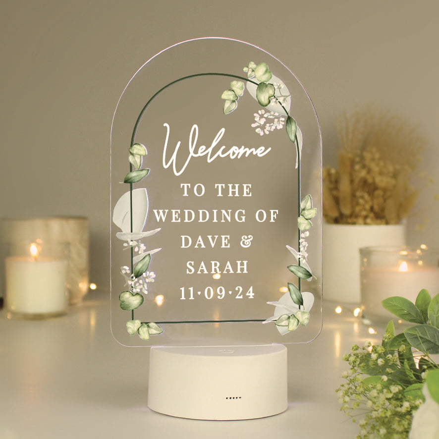 Personalised Botanical Wedding LED Colour Changing Light