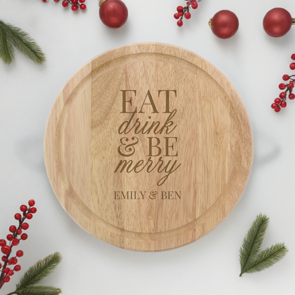 Personalised Eat Drink & Be Merry Round Chopping Board