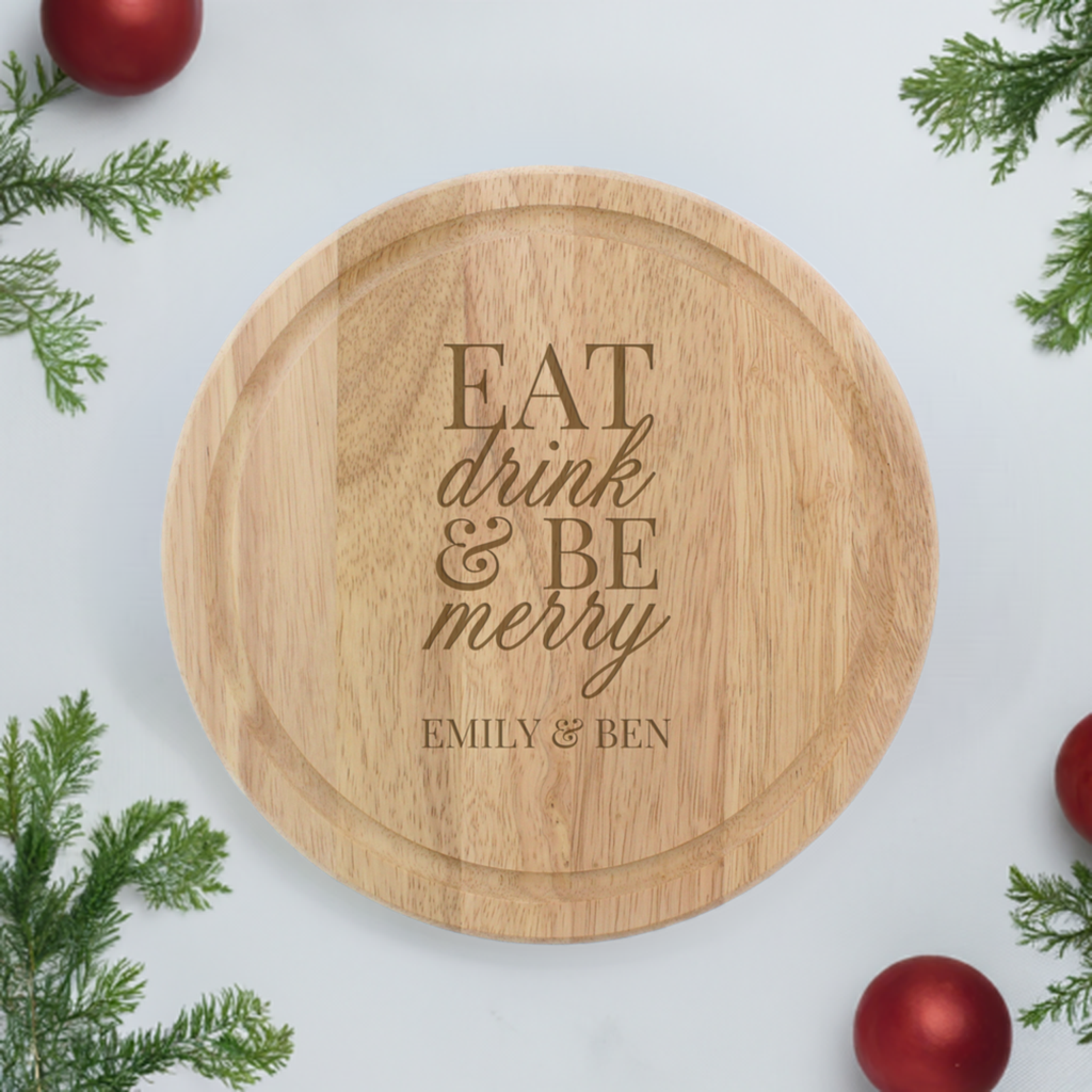 Personalised Eat Drink & Be Merry Round Chopping Board