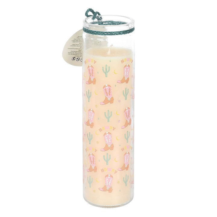 Howdy Cowboy Boot Print Floral Tube Candle