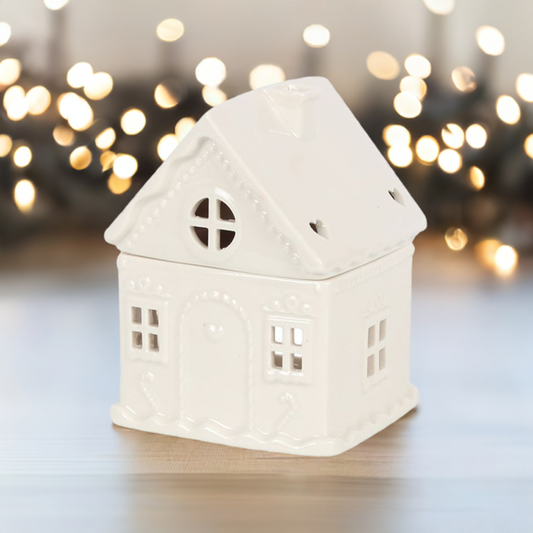 White Gingerbread House Oil Burner