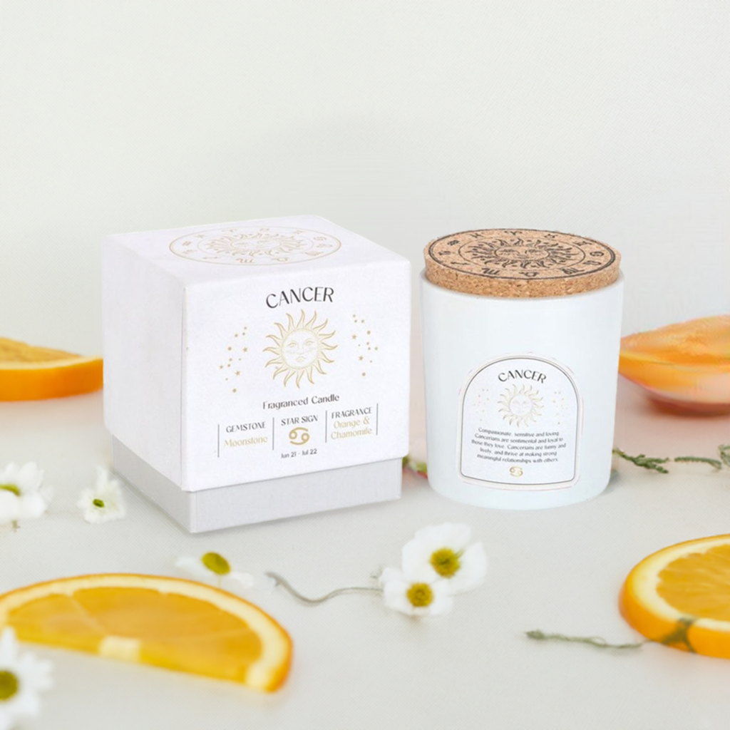 Cancer Orange & Chamomile Gemstone Zodiac Candle