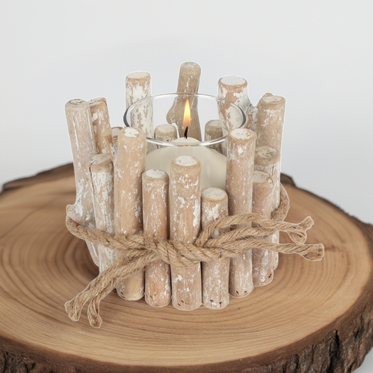 White Washed Driftwood Candle Holder