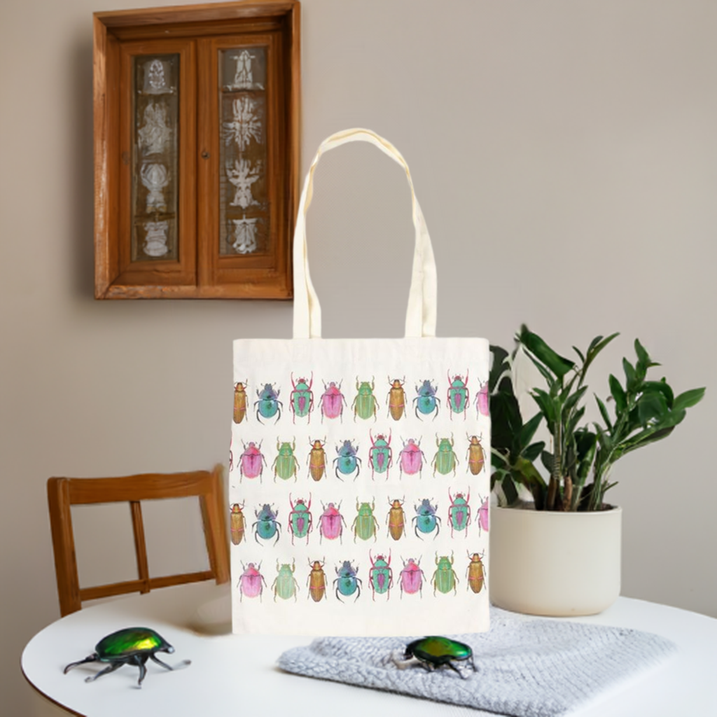 Beetle Print Polycotton Tote Bag