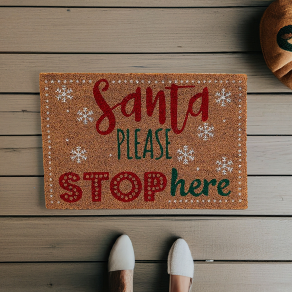 Natural Santa Stop Here Doormat