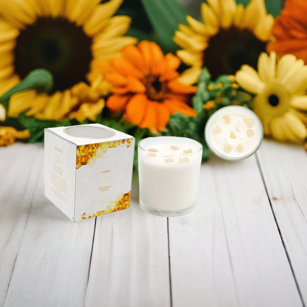 12cm Summer Garden Candle with Yellow Citrine Crystals