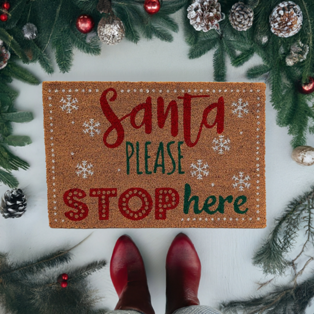 Natural Santa Stop Here Doormat