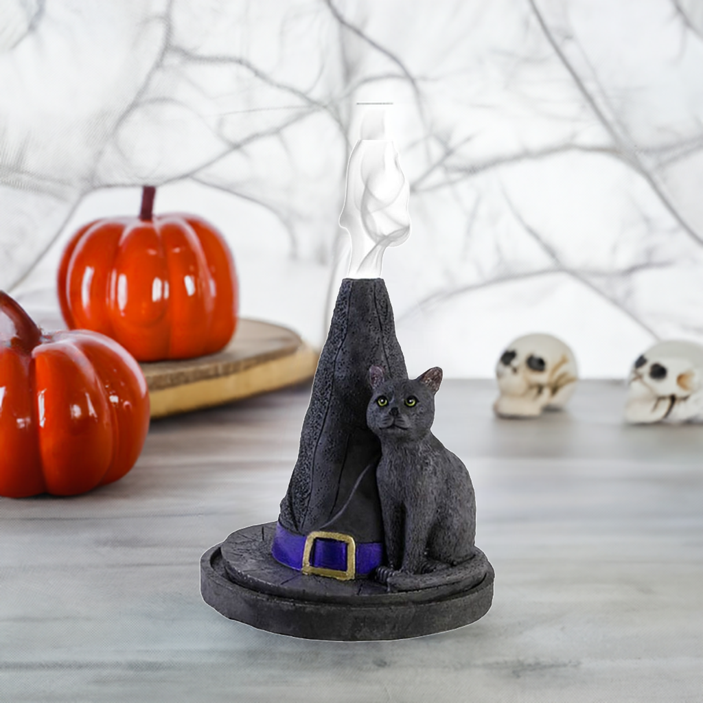 Witch Hat With Cat Incense Cone Holder