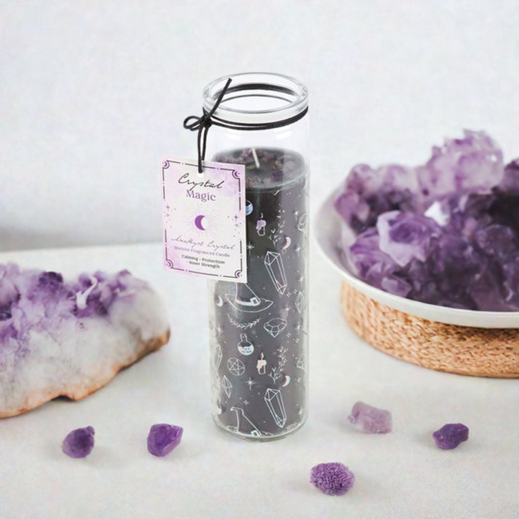 Crystal Witch Jasmine Tube Candle with Amethyst Chips