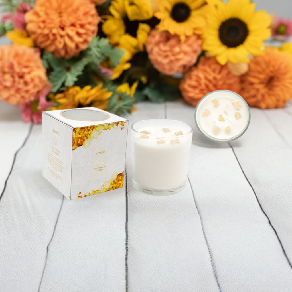 12cm Summer Garden Candle with Yellow Citrine Crystals