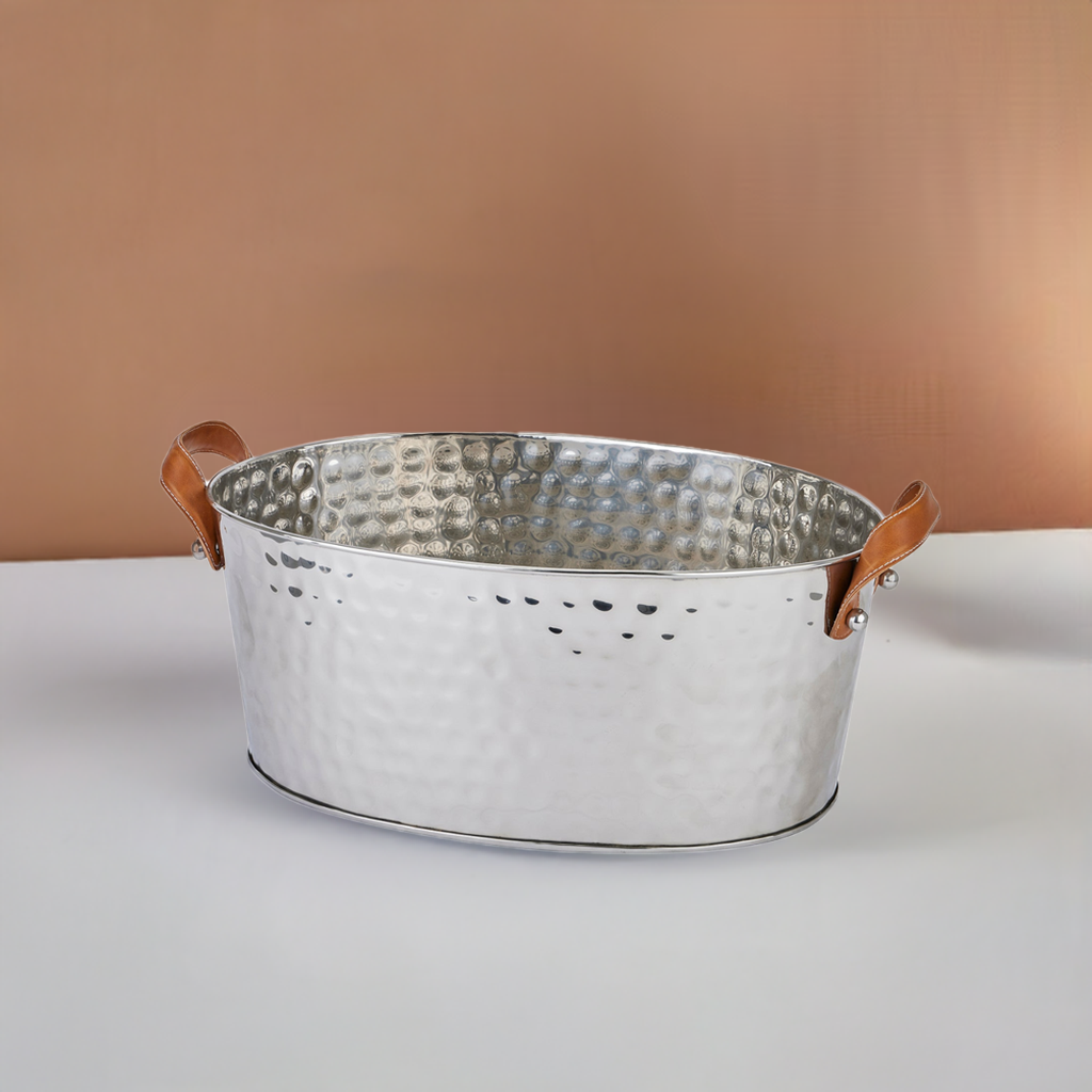 Silver Large Leather Handled Champagne Cooler