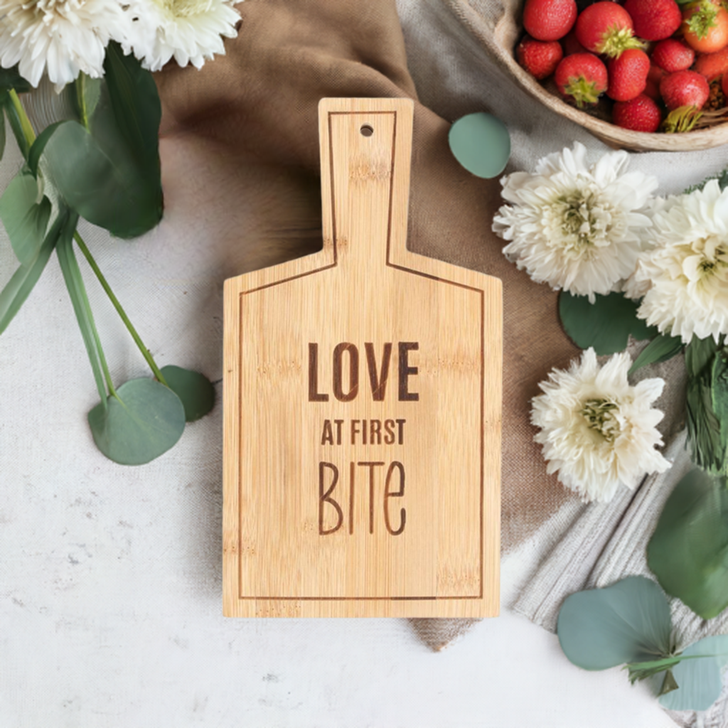 Love At First Bite Bamboo Serving Board