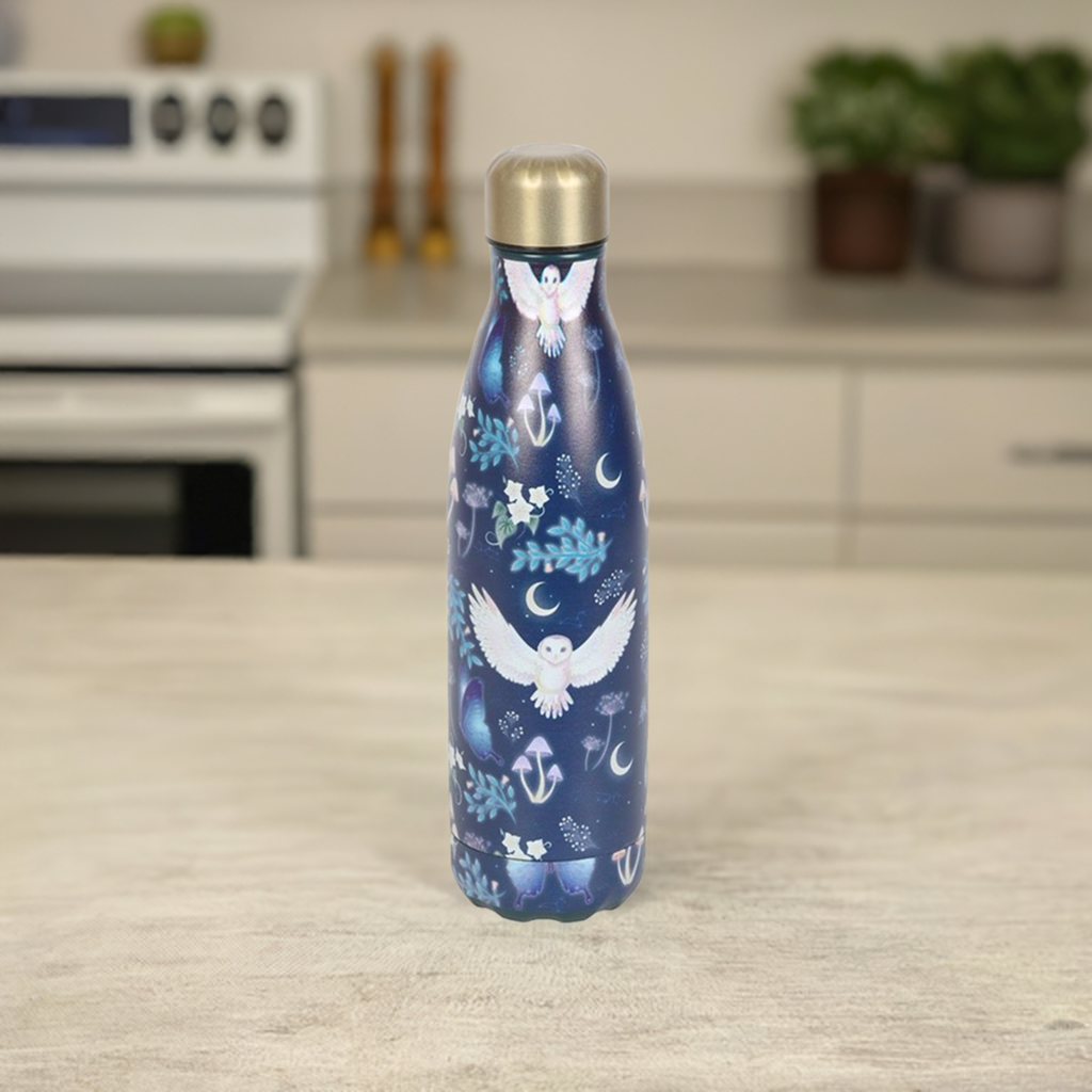 Night Flight Owl Print Metal Water Bottle