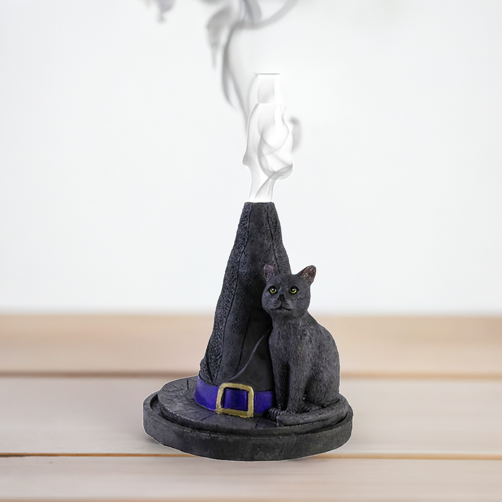 Witch Hat With Cat Incense Cone Holder