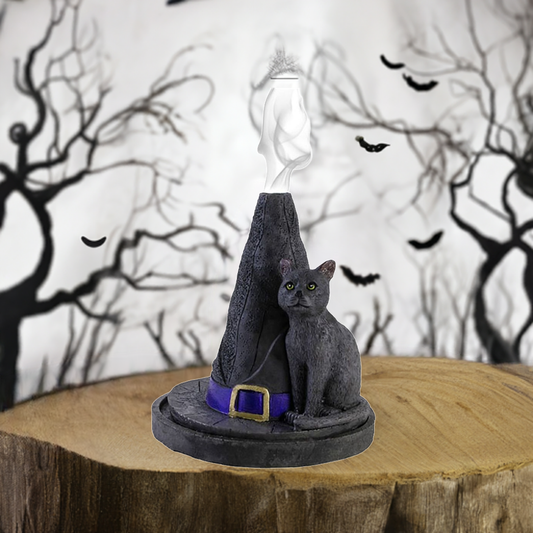 Witch Hat With Cat Incense Cone Holder